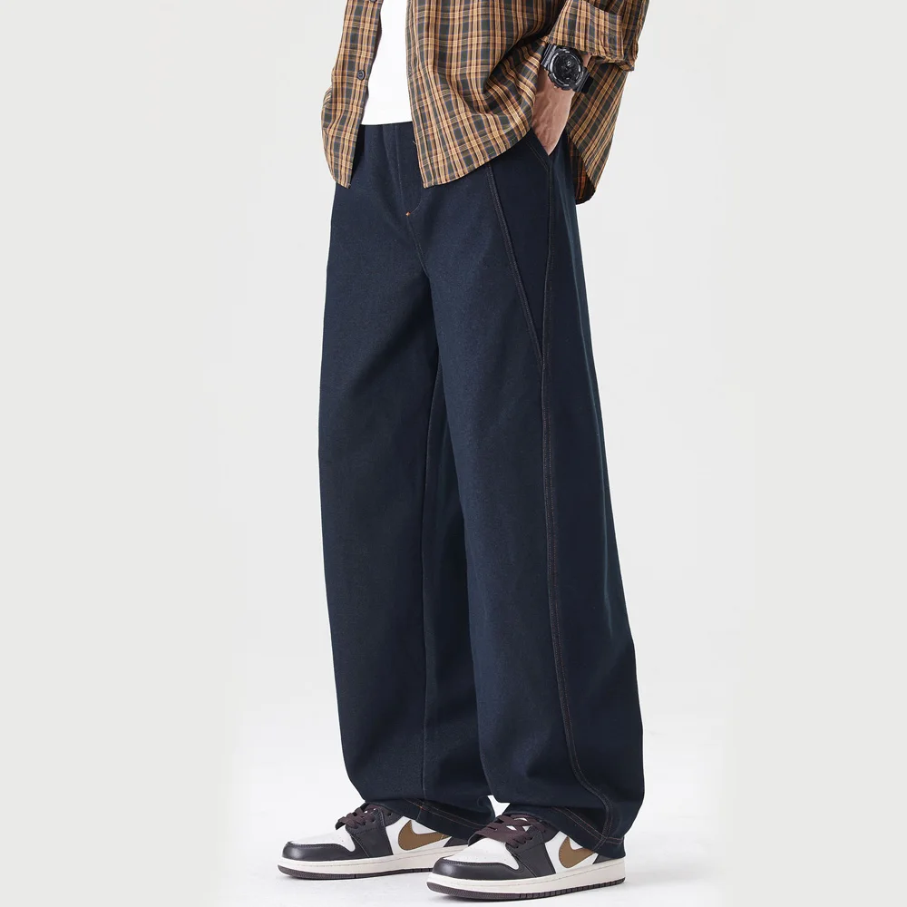 

Men Streetwear Fashion Loose Casual Knitted Denim Machete Pants Baggy Jeans Cityboy Trouser Autumn Winter Thicken Scimitar Jeans