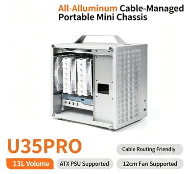 Full Aluminum Mini ITX Computer Chassis Handheld Side Transparent ATX PSU Portable Compact Desktop PC Case