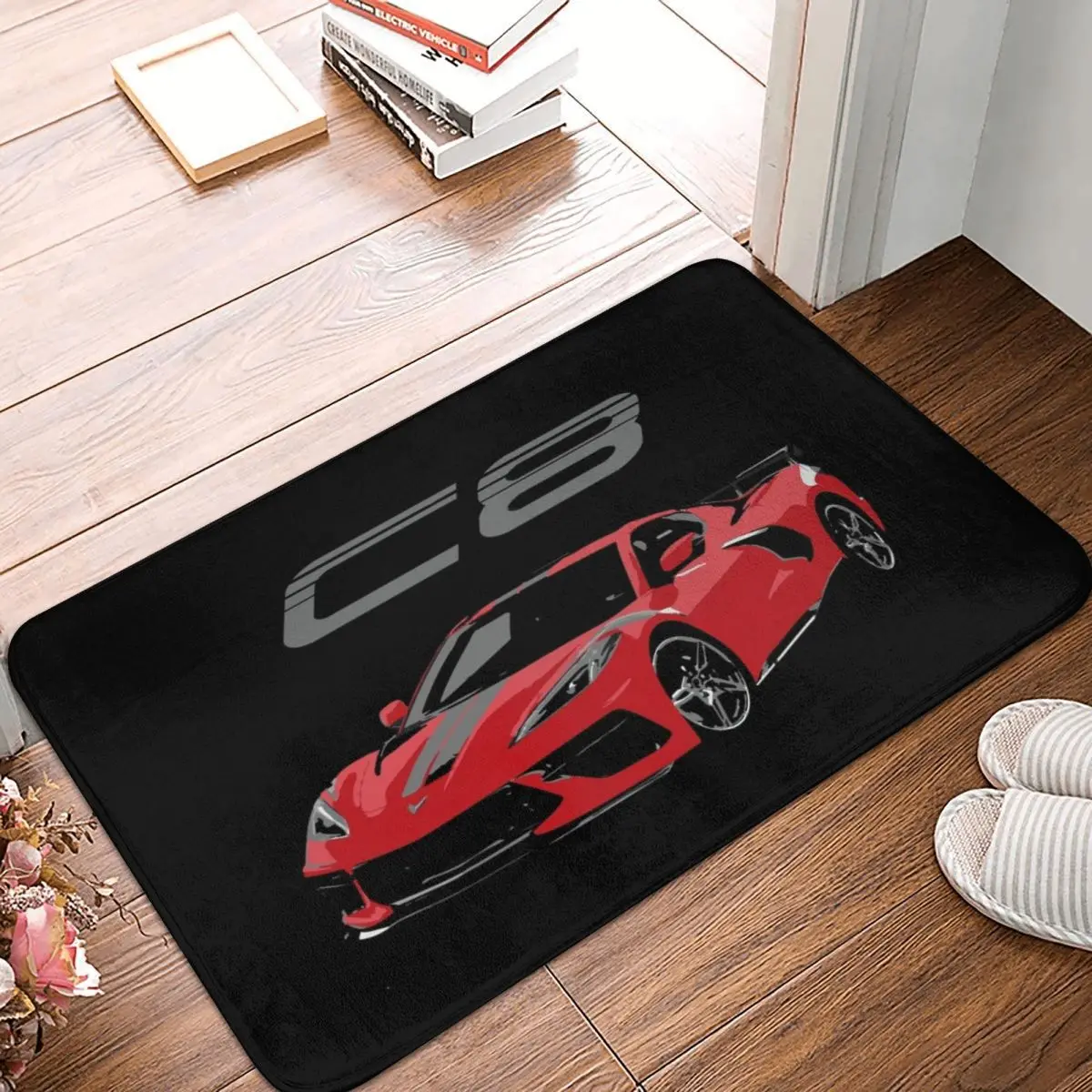 

Red Chevy Corvette C8 Mid Engine Anti-slip Doormat Floor Mat Absorbent Mat Carpet Rug for Kitchen Entrance Home Footpad Mats