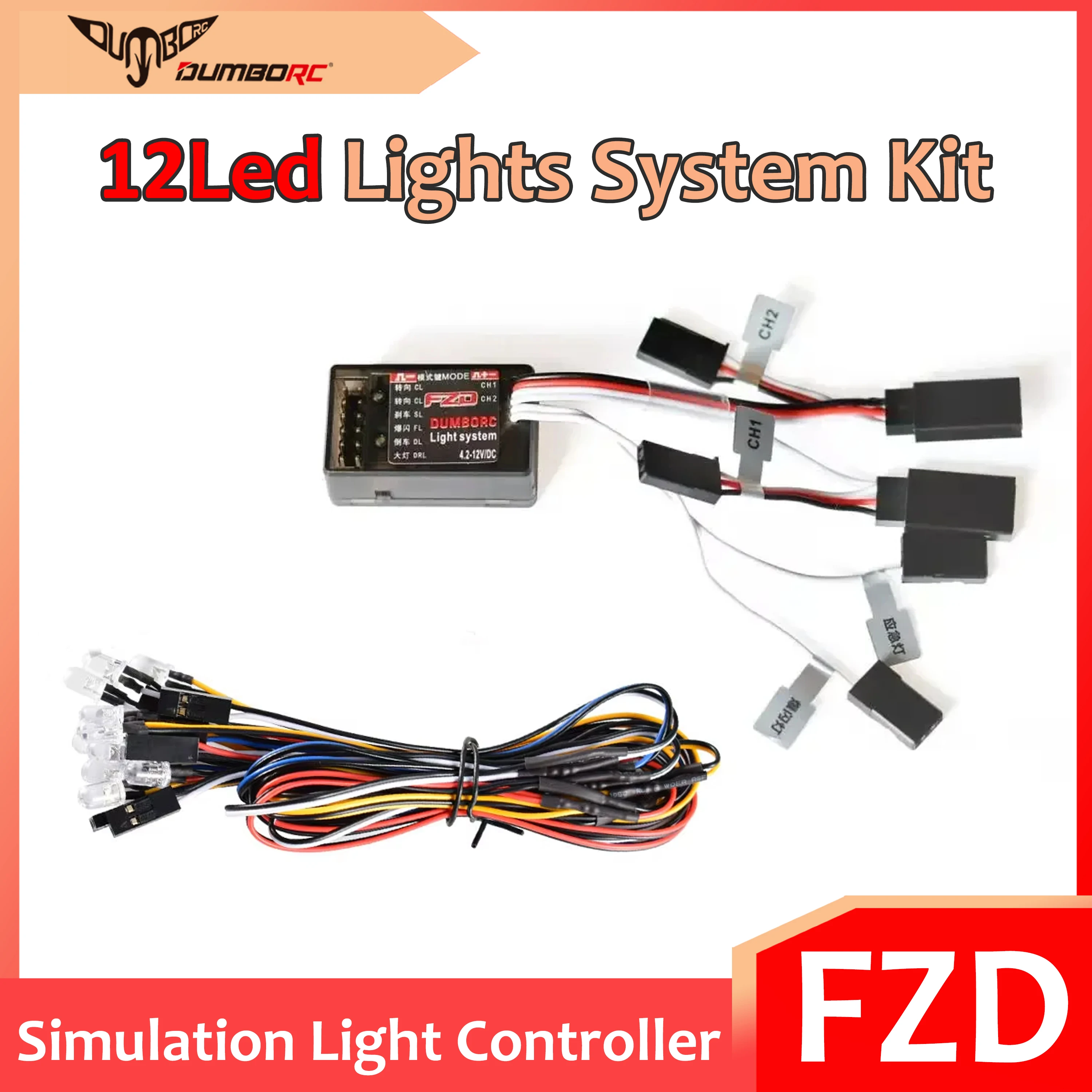 

DUMBORC FZD Simulation Light Controller 12 LED Light System for 1/10 1/8 RC Drift Car Truck Model SCX10 TAMIYA CC01 4WD Axial