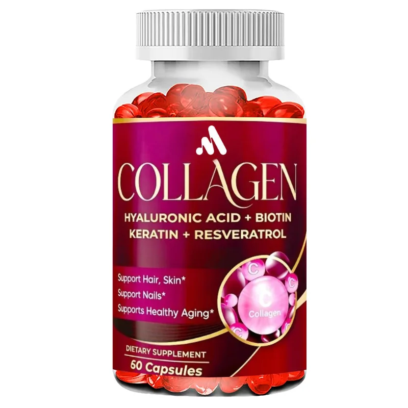 Organic Collagen Capsule 6419mg, Containing Hyaluronic Acid, Biotin, Keratin, Resveratrol - Hair, Skin, Nail Health Support