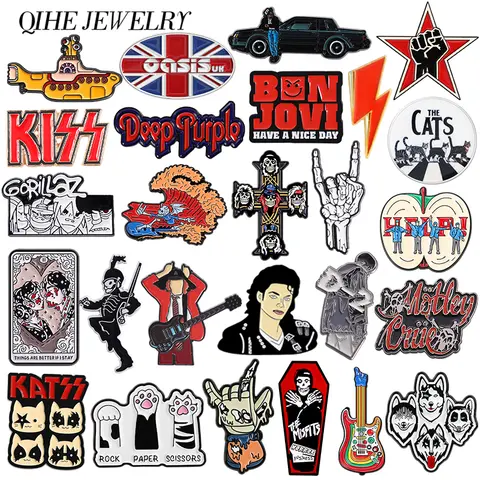 Punk Rock Band Hard Enamel Pins Skeleton Hand Gesture Heavy Metal Music Album Brooch Lapel Badge Jewelry Gifts for Fans Friends