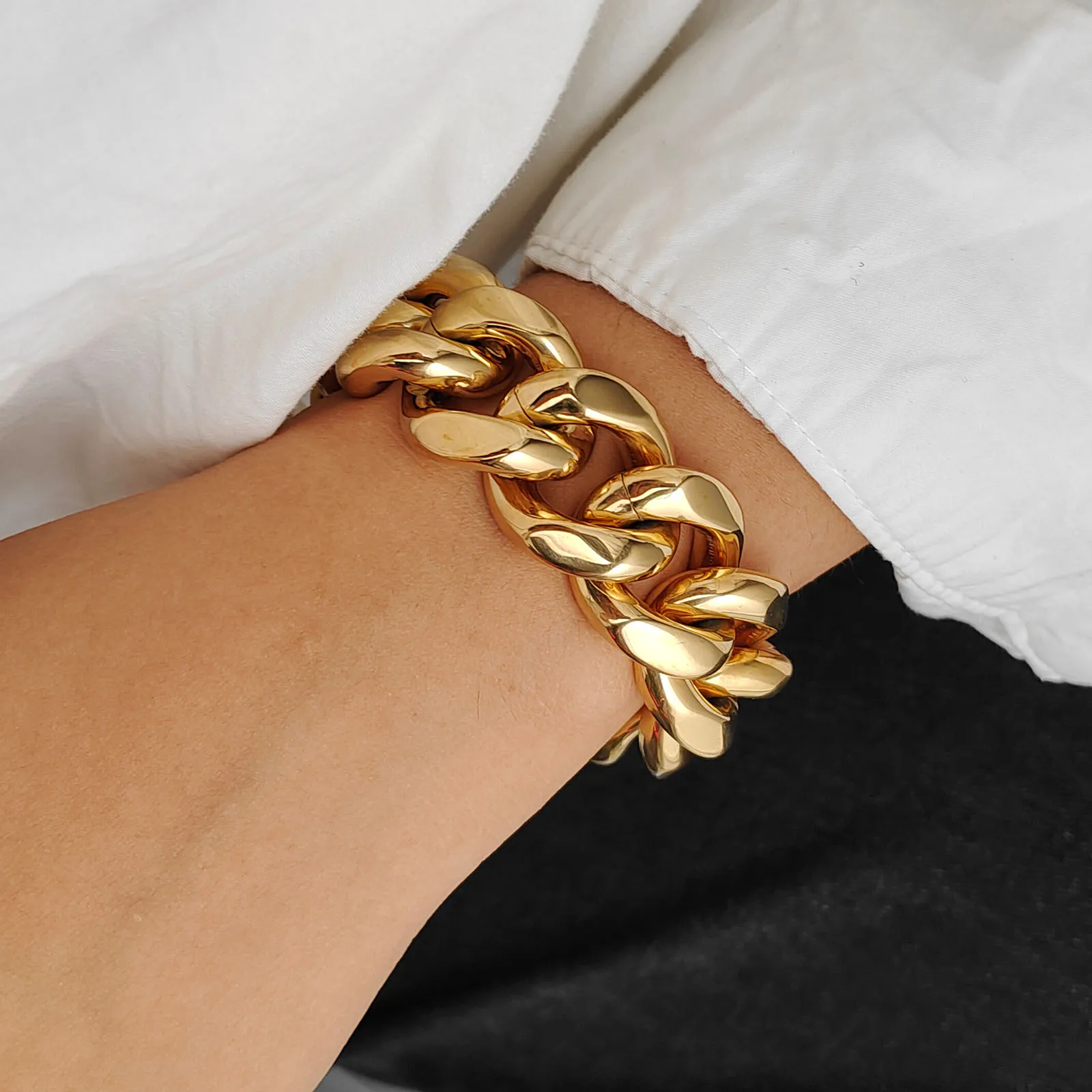SDA 22MM Width Cuban Link Chain Bracelet Fashion Gold Silver Color Jewelry