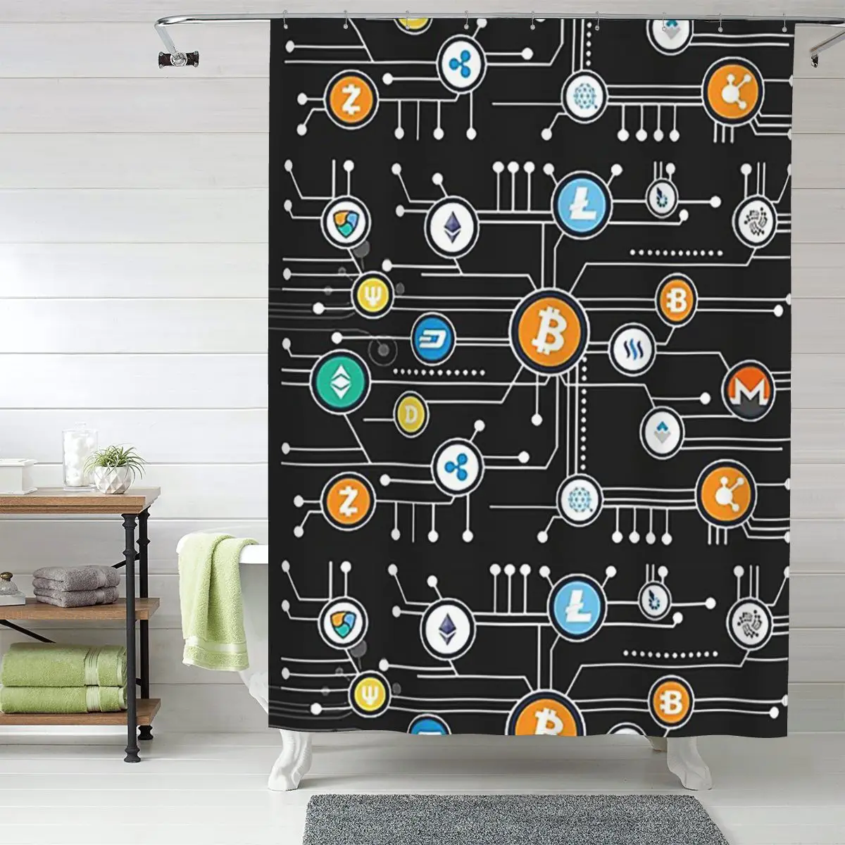 

Cryptocurrency BitcoinCryptocurrency AltcoinBlockchainLogo Shower Curtain Bathroom Polyester Waterproof Bath Curtains with Hooks