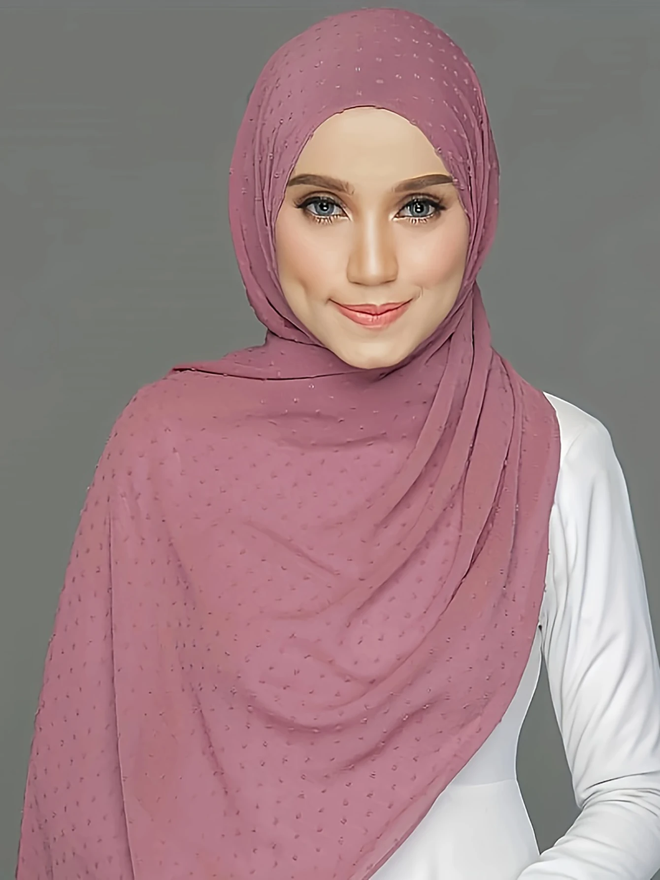 1pc Solid Color Chiffon Scarf Pom Pom Trim Shawl Simple Style Basic Windproof Sunscreen Hijab For Women