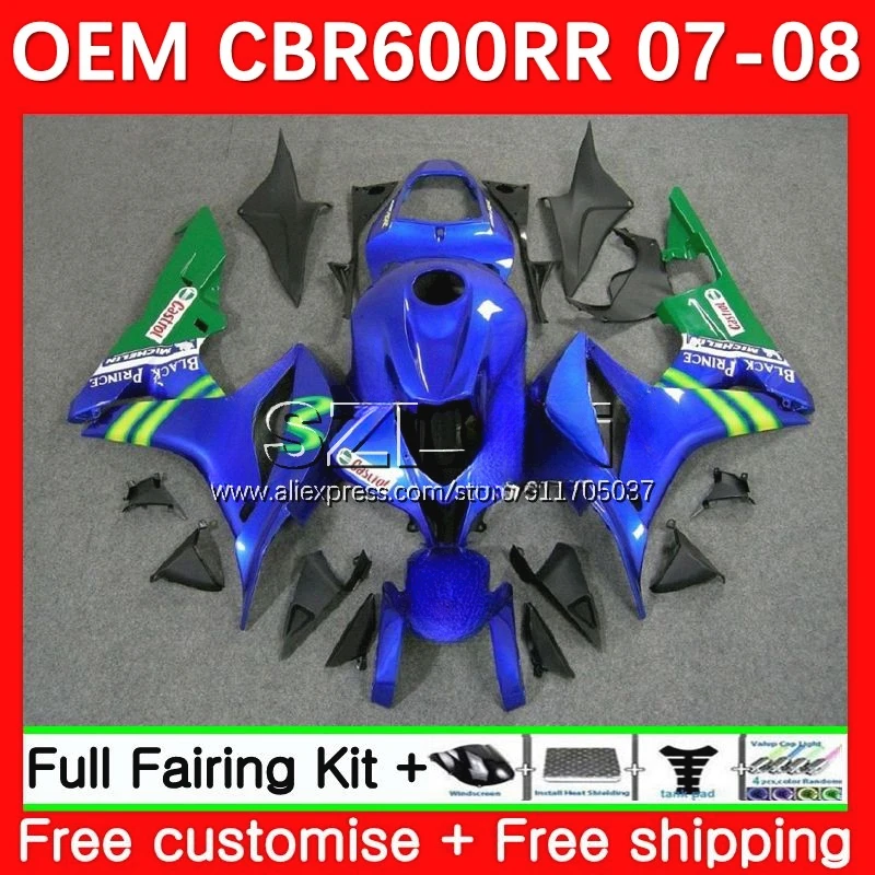 OEM Bodys + Decal For HONDA CBR600 CBR 600RR 600 RR CC F5 07 08 Movistar Blue 38No.12 600CC CBR600RR 2007 2008 Injection Fairing