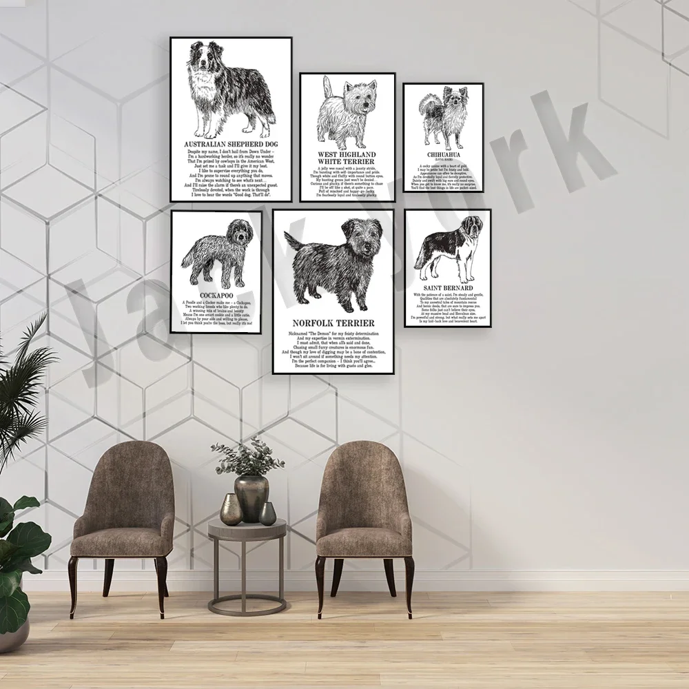 Curly-Coated Retriever, Norfolk Terrier, Saint Bernard, Bernese Mountain Dog, Shih Tzu, Springer Spaniel Animal Poetry Poster