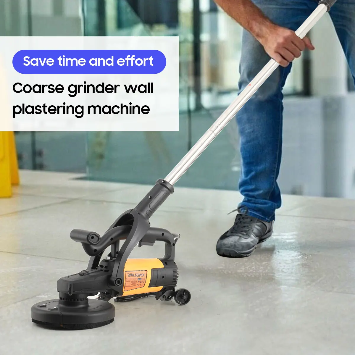 ماكينة طحن الجدران بقدرة 3800 وات، ماكينة تجصيص الجدران الخشنة المحمولة مع قضيب تمديد، أداة تلميع الجدران والأرضيات الخرسانية