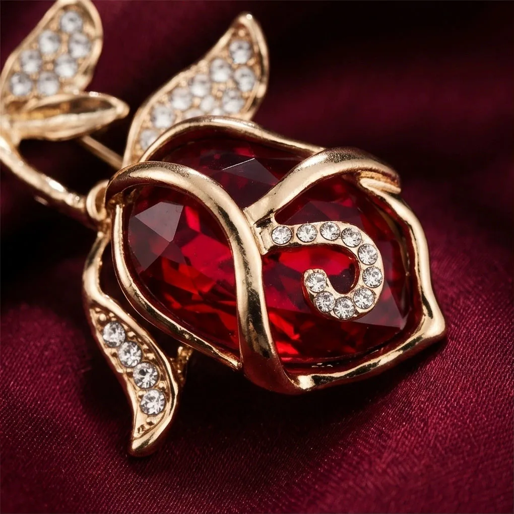 Crystal powder flower brooch rhinestone alloy rose gold brooch birthday gift