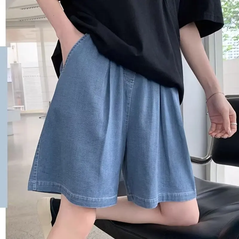 Plus Size S-5xl Tencel Denim Shorts For Women Summer Thin Instagram Trendy Loose Ice Silk Wide Leg A-Line Capris Woman Clothing