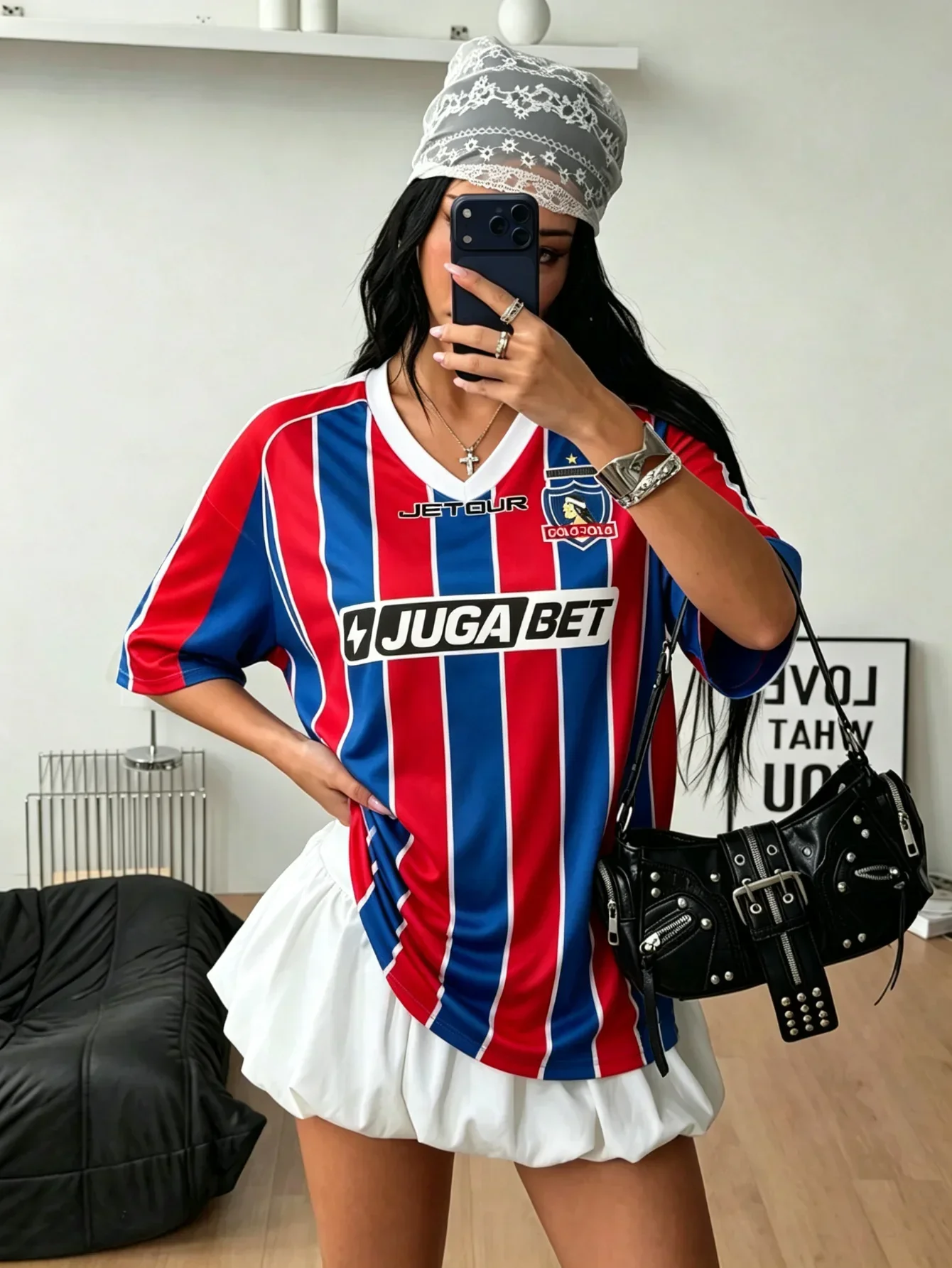 Chile Y2K Jersey Red Blue Striped Santiago Men Women Unisex Short Sleeve Plus Size Standard Size Football Graphic Top