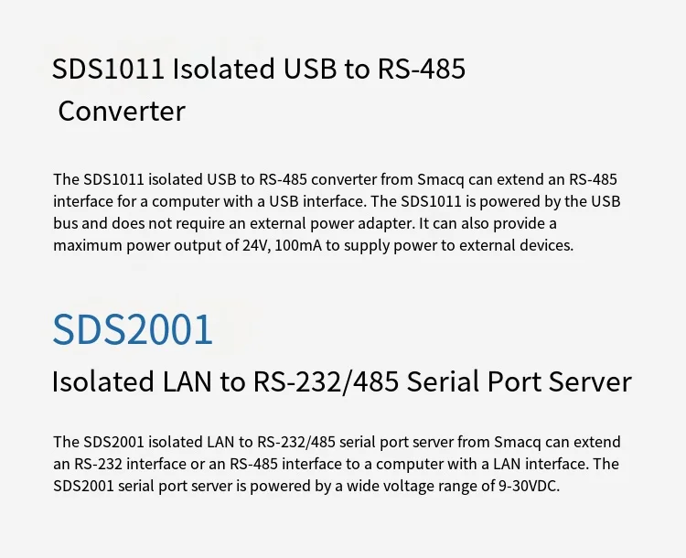 2026 New Smart Data Acquisition Smacq Isolated LAN USB To RS-232/485 Converter