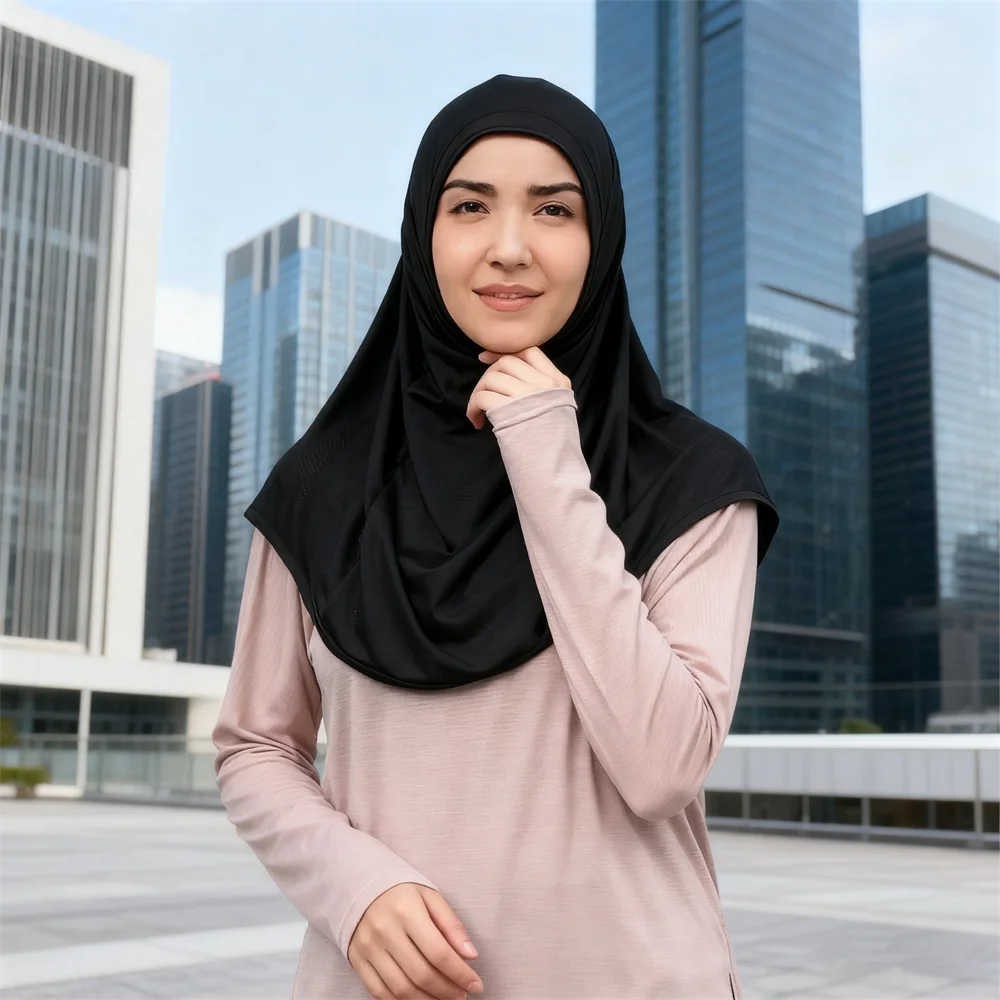 Skromny czarny szybki szal dzianinowy hidżab damski muzułmański islamski hidżab do modlitwy czapka turban wkładany gotowy do noszenia nikab