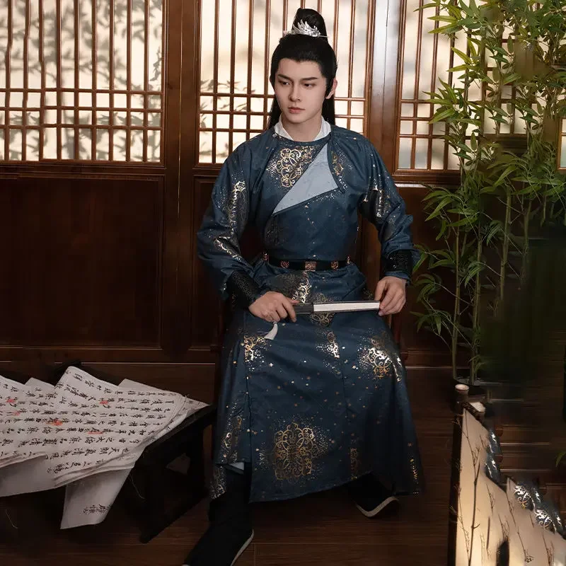 Hanfu 고대 중국 전통 코스튬 원피스, 크로스 칼라, 허리 길이 인쇄 코스튬 남성용