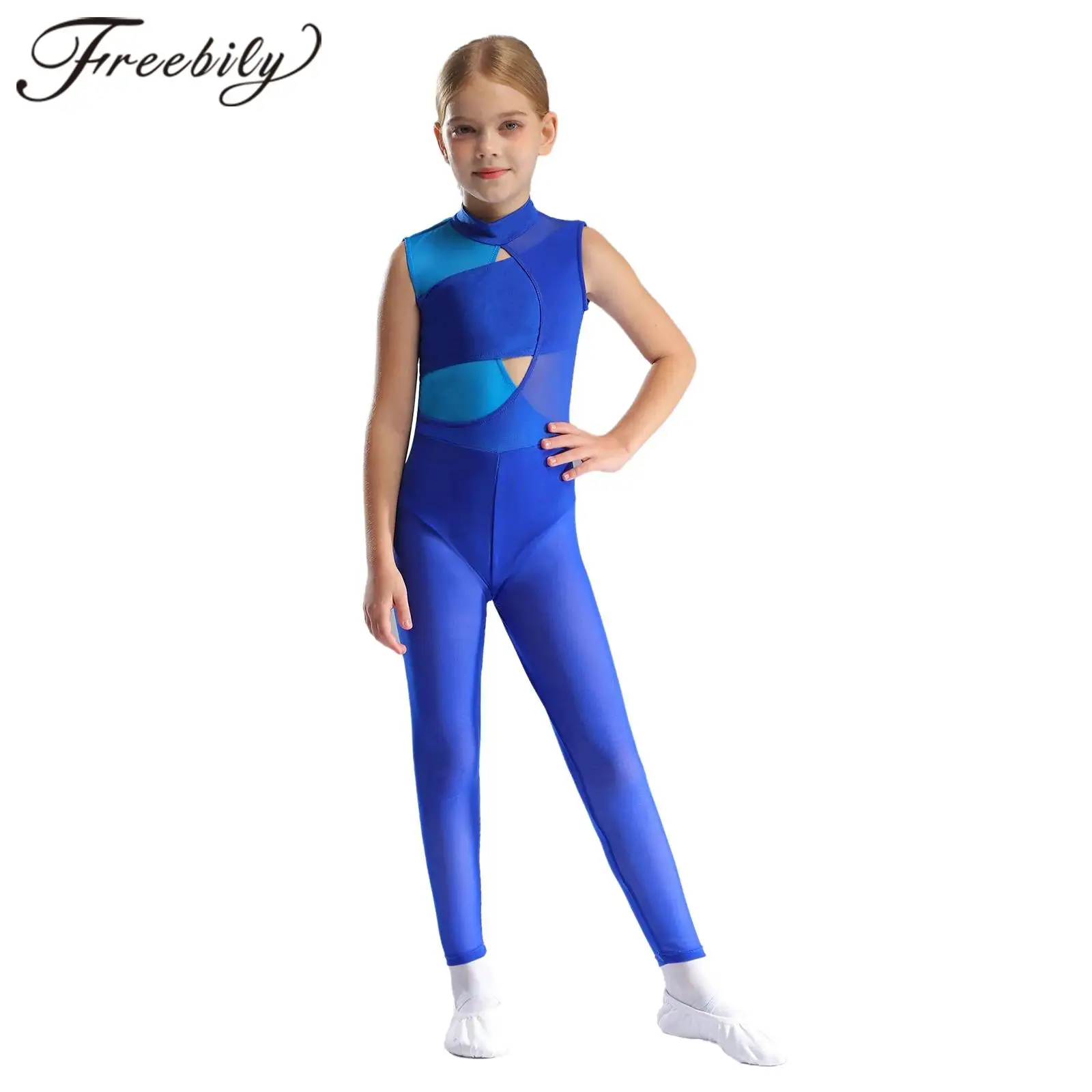 

Детское гимнастическое боди для девочек, лоскутный комбинезон для катания на коньках, детский комбинезон без рукавов с вырезом, акробатика, тренажерный зал, йога, тренировочное боди