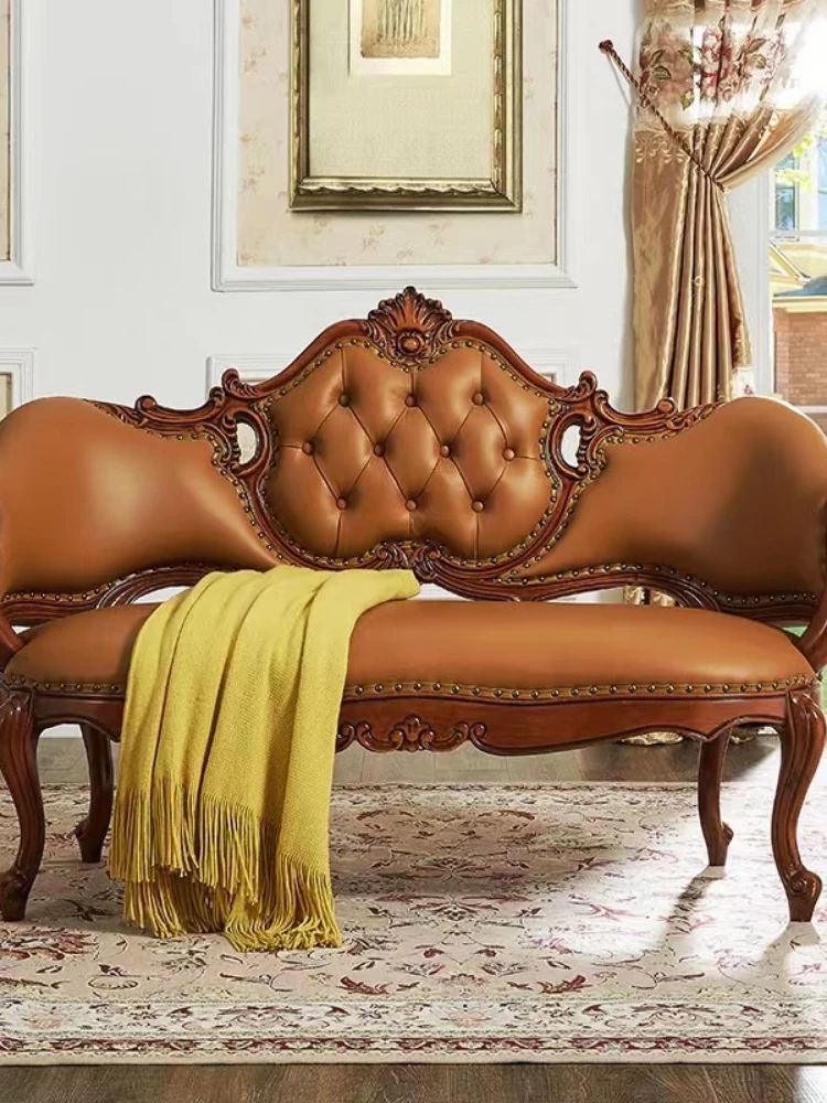 Chaise Longue Beauty Bed American Imperial Concubine Fabric Recliner Lazy Solid Wood Art-Sofa