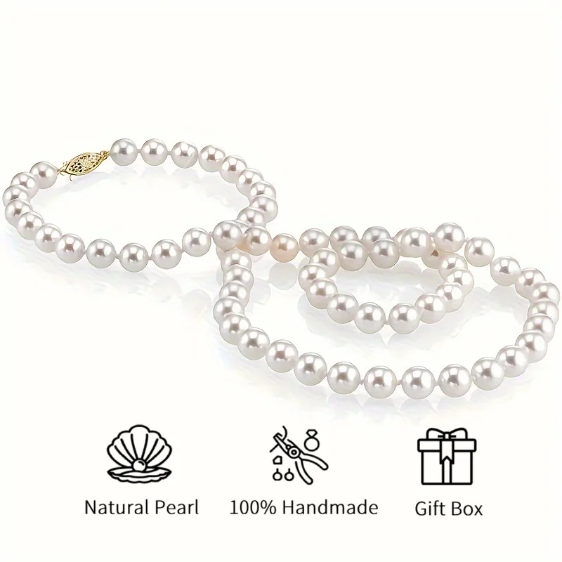 

MYSOYA 7-8mm White AK Freshwater Pearl Necklace Multiple Sizes Gift Box Perfect Gift For Wedding Birthday Christmas New Year