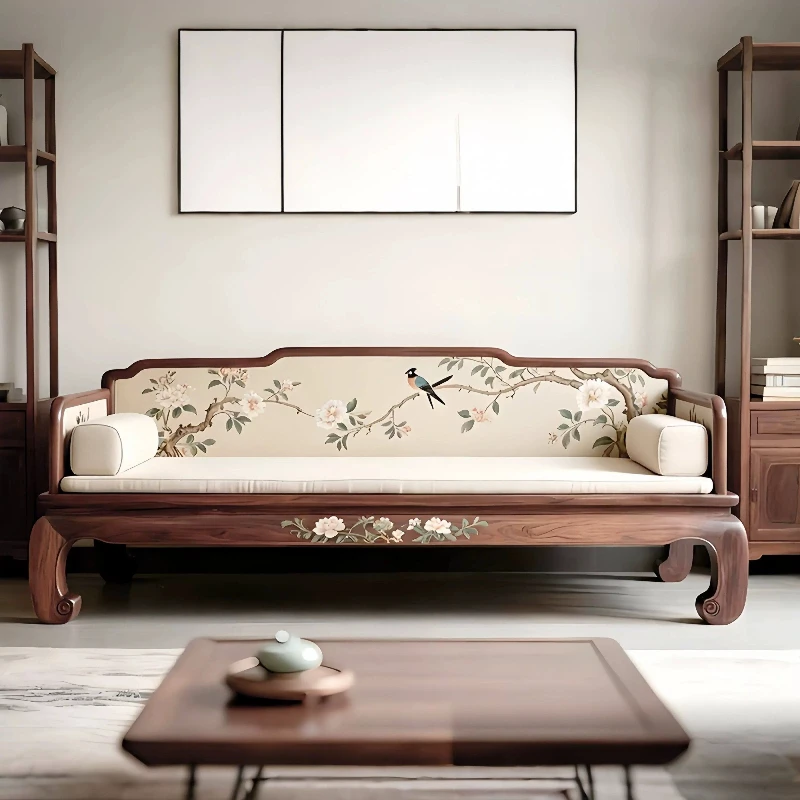 LH new Chinese solid wood sofa Arhat bed painted light luxury high sense