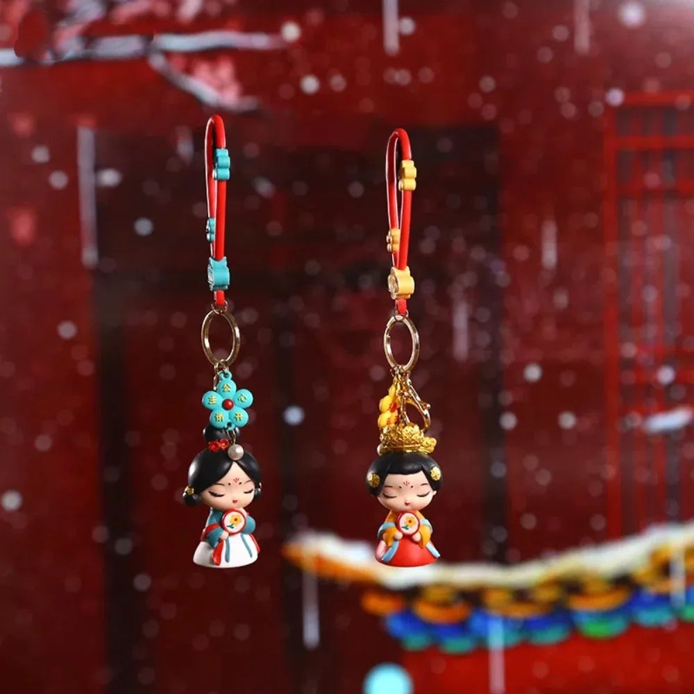 Sweet Silicone Rubber Chinese Style Keychain Decoration Ornaments Cartoon Dolls Pendant Bag Hanging Car Key Ring Gifts