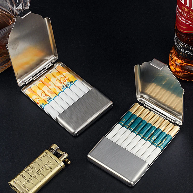 Durable Stainless Steel Cigarette Box With Flip-Top Design, Pocket-Style Pressure-Resistant Cigarette Holder, Smoking Accessory view 3