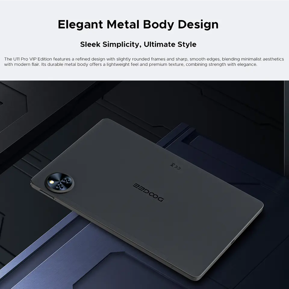 جهاز لوحي DOOGEE U11 Pro بنظام أندرويد 15، سعة 30 جيجابايت (6+24)، 256 جيجابايت، شاشة 11 بوصة بدقة HD ومعدل تحديث 90 هرتز، بطارية 8580 مللي أمبير، معالج Unisoc T7200 ثماني النواة، Widevine L1 - 3