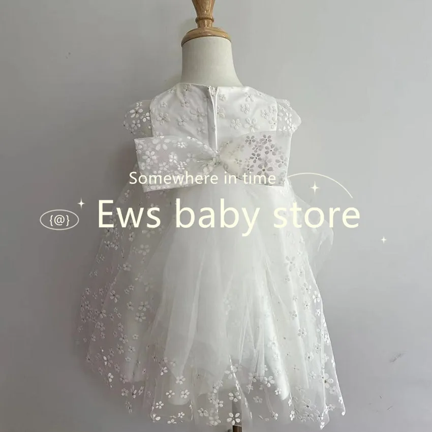 Baby High Waist Princess Ball Gown Infant Birthday Party Christening Dress Girls Boutique Clothes A1669