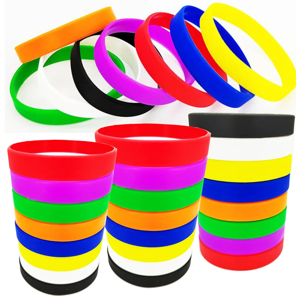 

8 Pieces Blank Silicone Wristbands Plain Silicone Bracelets for Adults Solid Color Sports Rubber Bangles for Party Events Gifts