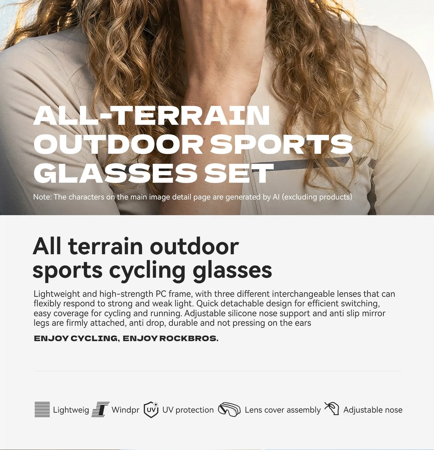 ROCKBROS Fahrradbrille UV400 Polarisierte Sport-Sonnenbrille Leichtgewicht UV-Schutz Winddichte Outdoor-Laufbrille – Detail 2