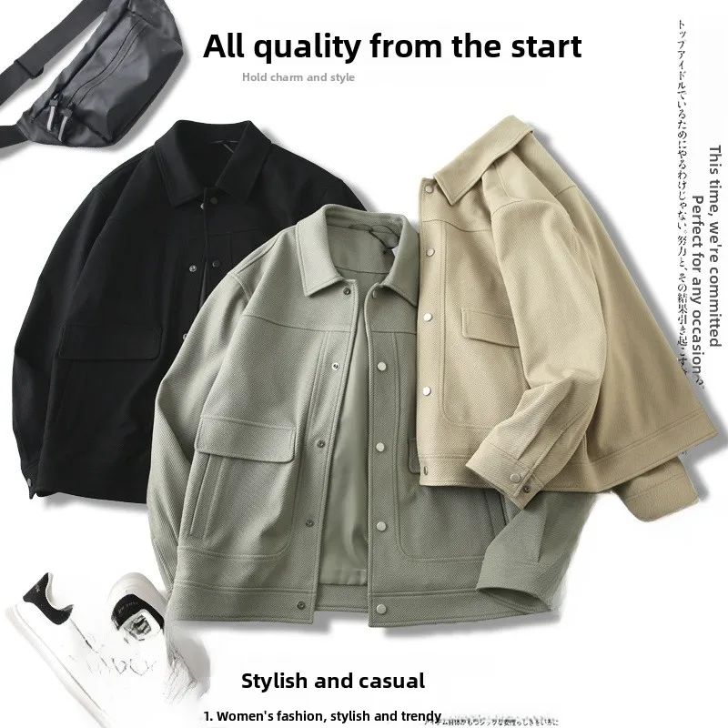 

Мужская повседневная куртка свободного кроя для осени, из утолщенной ткани, с большими карманами, воротником-стойкой, защитой от сминания, для поездок на работу