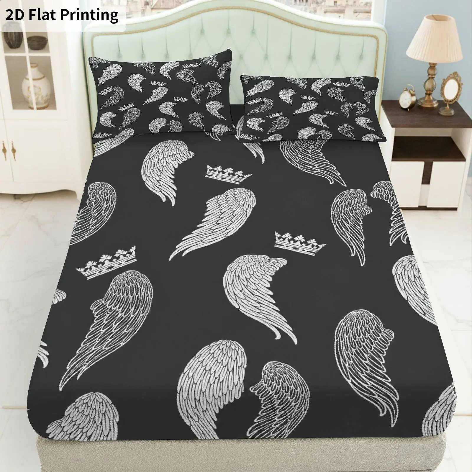 Paisley Leaf Pattern Bed Sheets Full Set Breathable Comfortable Mattress Protector Breathable Polyester Material (Includes 1 Fitted Sheet + 2 Pillowcases) Mattress Protector Fitted Elastic Style Protective Cover Mattress Protector, Fitted Bedding Set Christmas Themed Bedding