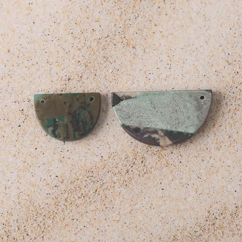 

B&F Natural StoneChrysocolla Semi-Circular Gemstone Pair with Unique Textures for Artisanal Jewelry Making 14x20x3-30x17x3mm-5g