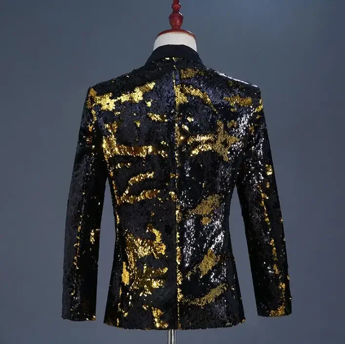 Two-tone Flip Sequin clothes men suits designs stage costumes for singers jacket men sequins blazer dance star style dress coats