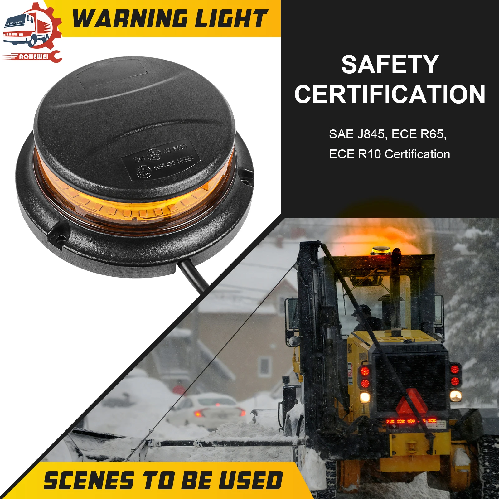 AOHEWEI Yellow Warning Light 36leds And 10 Modes Magnetic Signal Light For Bus Trucks Tractor Waterproof Ip68