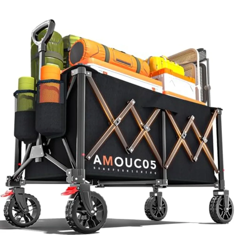 

Wagons Carts Foldable Collapsible Wagon with 360 Rotating Wheels and Side Pocket Large Capacity 350LBS Foldable Wagon Cart for