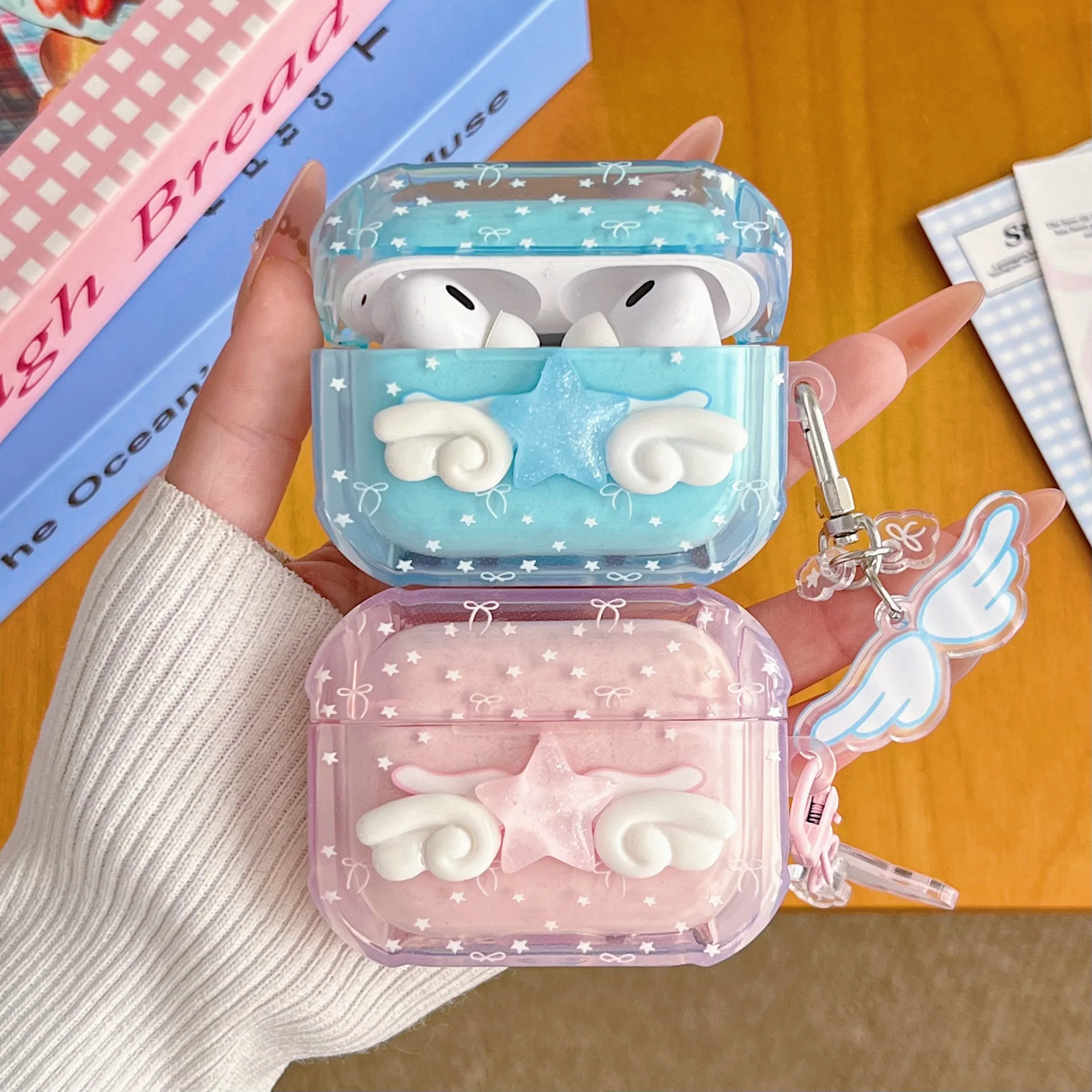 3D Flügel Engel Anhänger IMD Kopfhörer-Hülle Niedliche Cartoon Drahtlose Bluetooth-Ladebox für Apple Airpods 1 2 3 4 Pro 2. Generation