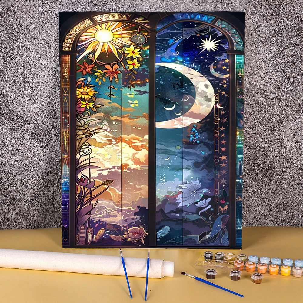 Sun Moon Landscape Painting By Numbers DIY Coloring By Numbers Abstract Scenery Canvas Paint Art Pictures Home Decor Living Room