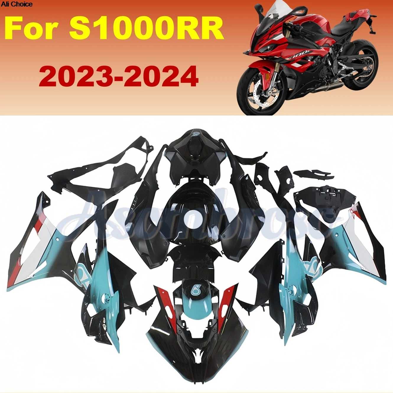 Motorradteile Verkleidungssatz für S1000RR 2023 2024 S1000 RR Spritzguss-Karosseriesatz |   Türkis Schwarz