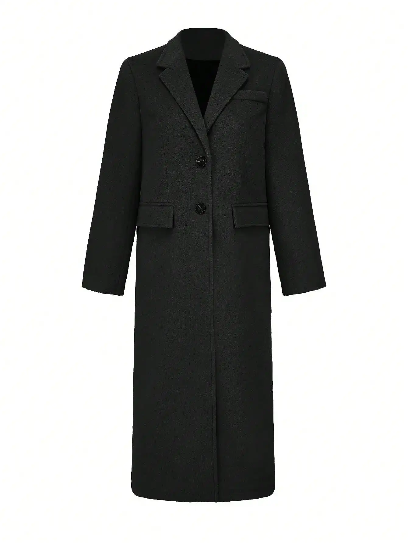 เสื้อโค้ทขนสัตว์สีดำสำหรับผู้หญิง, เสื้อโค้ททรงพีคอตแบบกระดุมแถวเดียวพร้อมปกและกระเป๋า, เสื้อคลุมฤดูหนาวสไตล์ลำลองสำหรับใส่ทำงาน