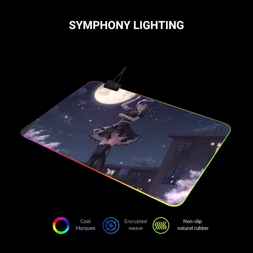 لوحة ماوس تاكاناشي ريكا ألعاب الرسوم المتحركة لوحة RGB الجميلة لوحة كمبيوتر كبيرة بإضاءة LED لـ Chuunibyou Demo Koi ga Shitai