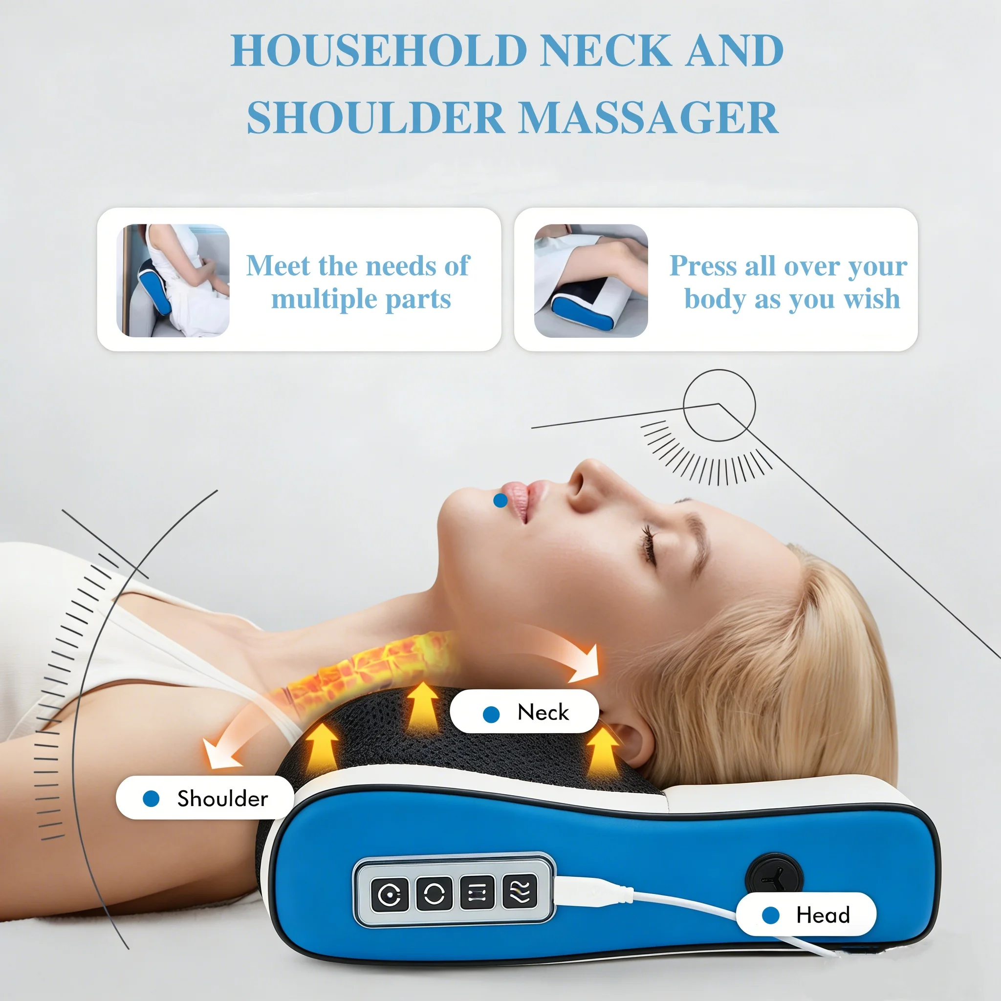 

Shiatsu Neck and Shoulder Massager Heated Back Massager U Shape Deep Kneading Electric Massage Pillow For Neck Waist Leg Body