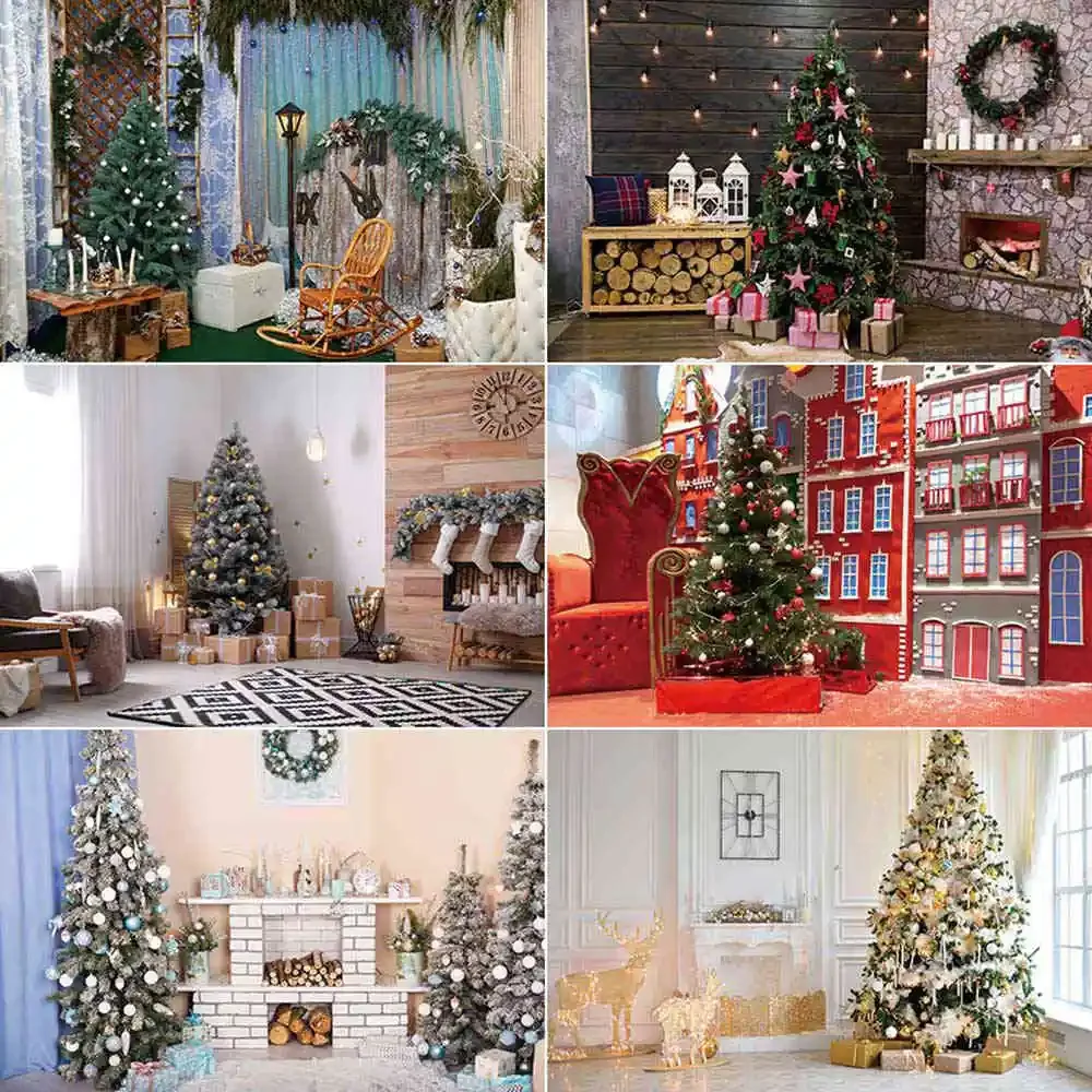 

MOON.QG Christmas Photography Background Decor Xmas Tree Fireplace Photocall Backdrop Children Studio Photozone Props