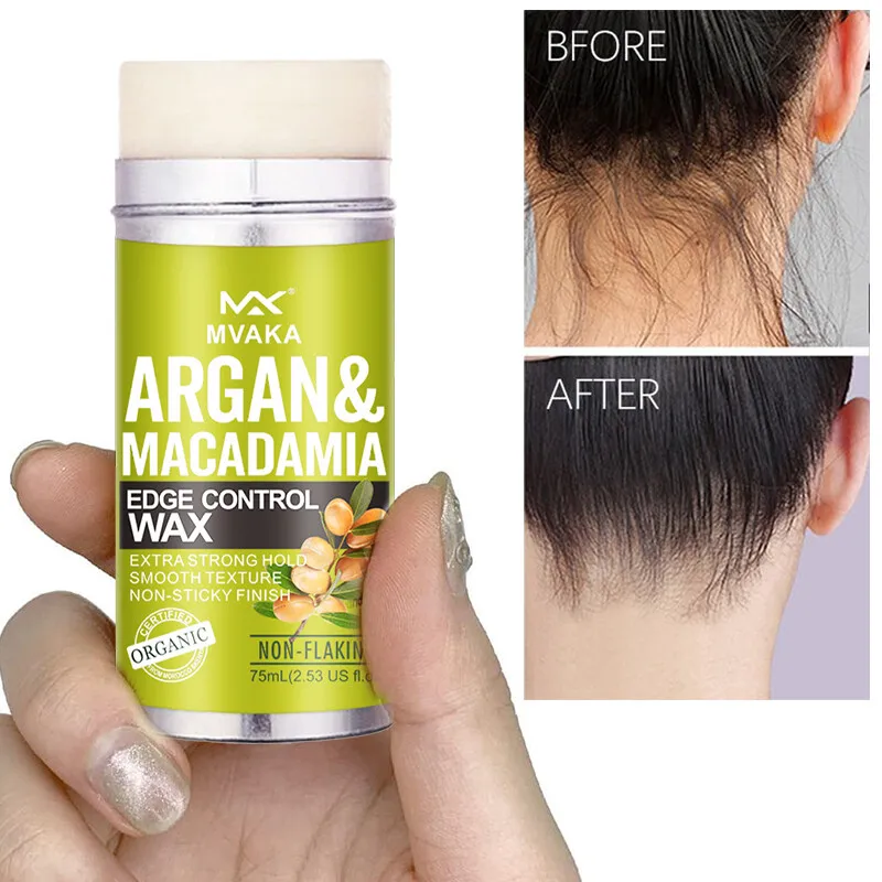 MVAKA Edge Control Natural Argan Oil Extract Hair Wax Stick - Strong Hold for Edges and Flyaways No White Residue Non-Greasy