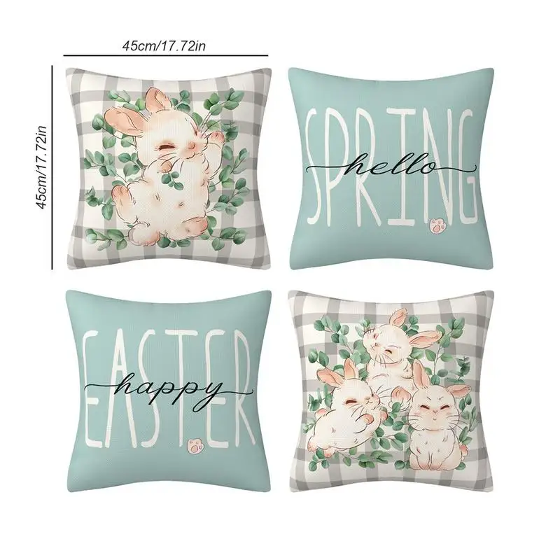 Spring Pillow Covers 18x18 Eucalyptus Leaves Hello Spring Cushion Case Decoration For Sofa Couch Set Of 4 With Invisible Zipper