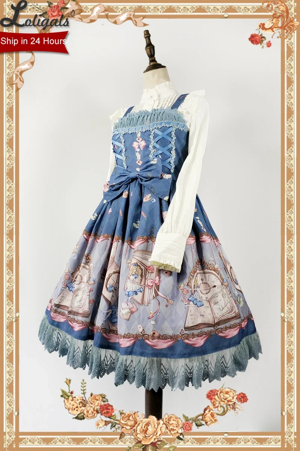 O Livro da Terra Misteriosa de Alice ~ Doce Vestido Lolita JSK Estampado da Infanta