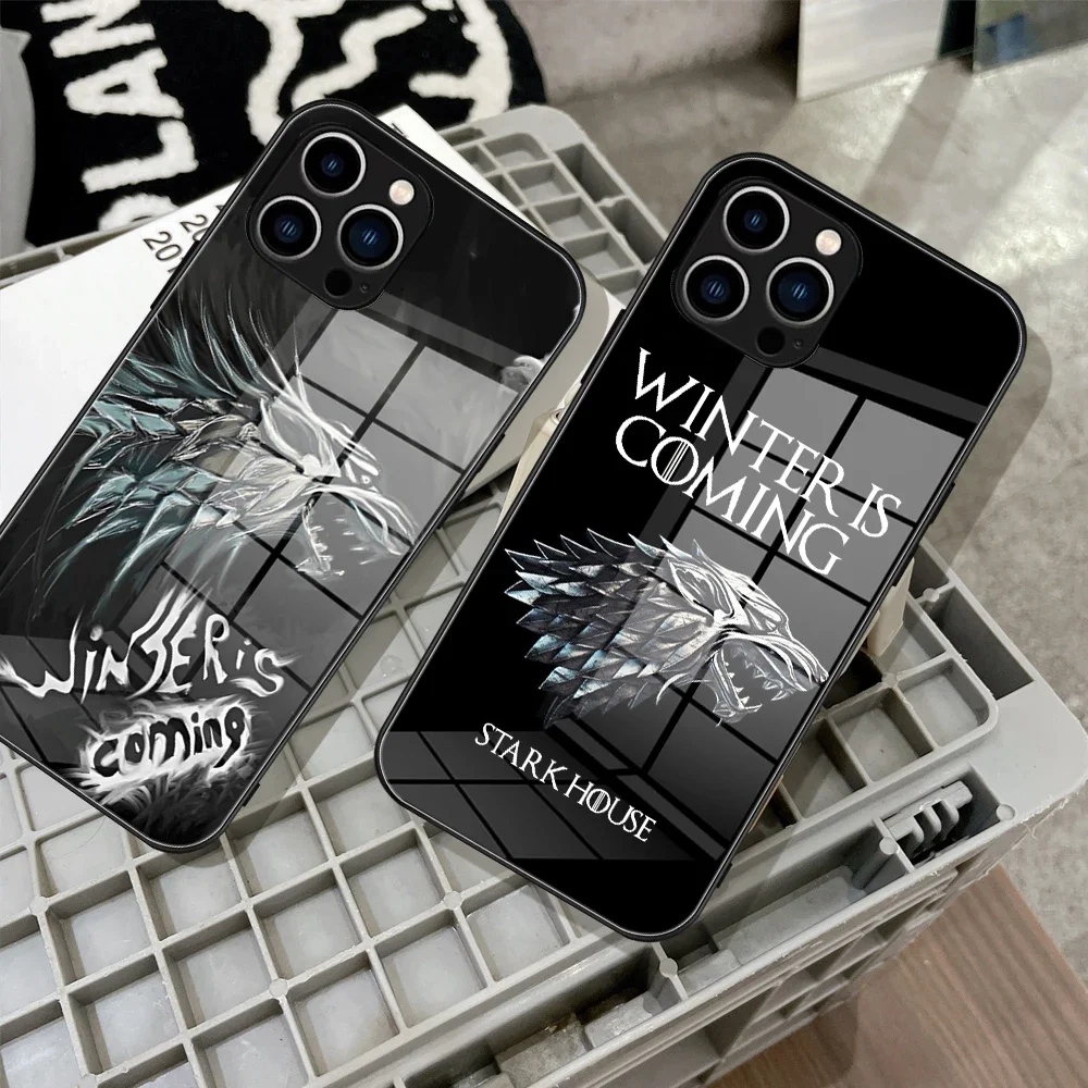 For Iphone 15 Winter Coming Stark Phone Case Glass for IPhone 14 13 12 11 Pro XR XS MAX Design Iphone Glass Cover