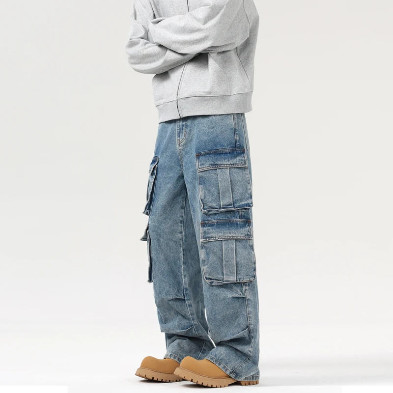 Herbst männer Baggy Jeans Blau Breite Beine Denim Hosen Oversize Cargo Koreanische Mode Männlichen Kleidung Streetwear Hosen Jogginghose