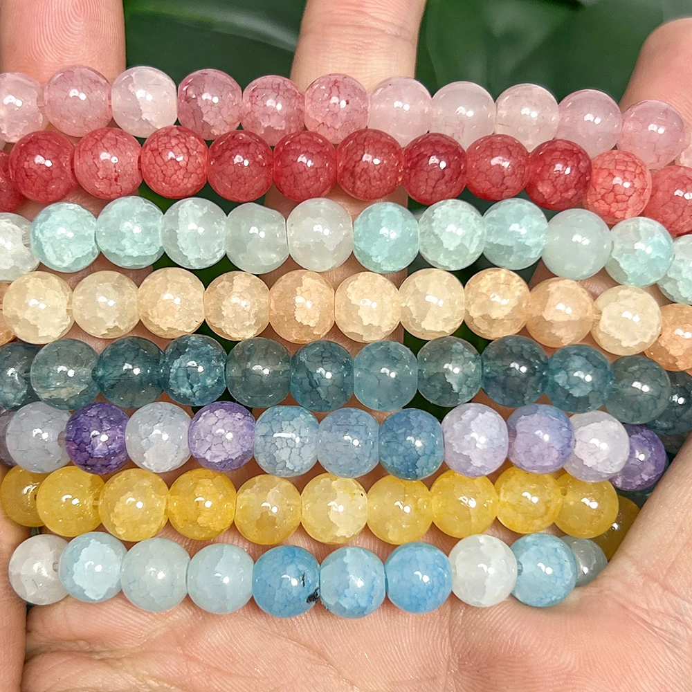 8mm Blue Green Aquamarine Snow Cracked Crystal Round Shape Loose Spacer Beads for Jewelry Making DIY Bracelet Necklace 29inch
