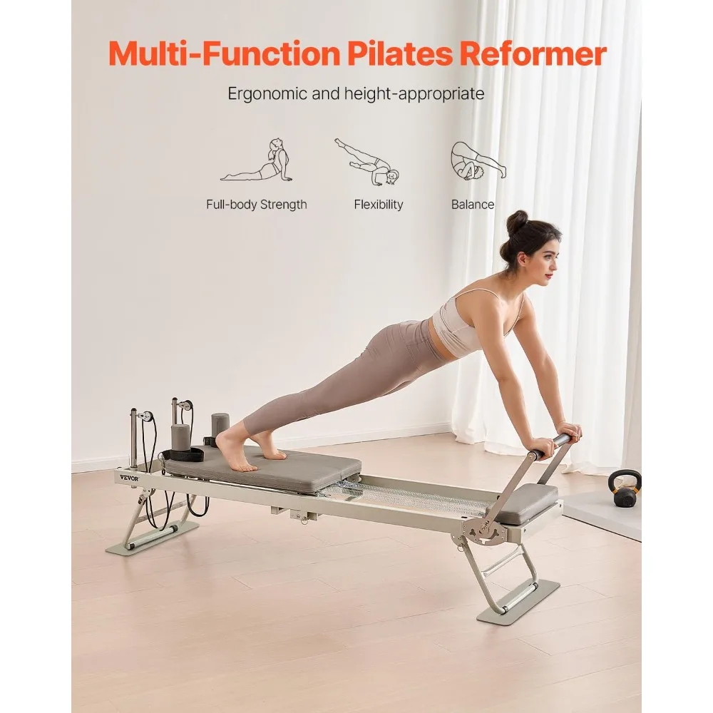Pilates Reformer Machine for Home Gym, with Jump Board/Reformer Box/Chair/Spine Corrector/Springboard/Foldable & Dual Resistance