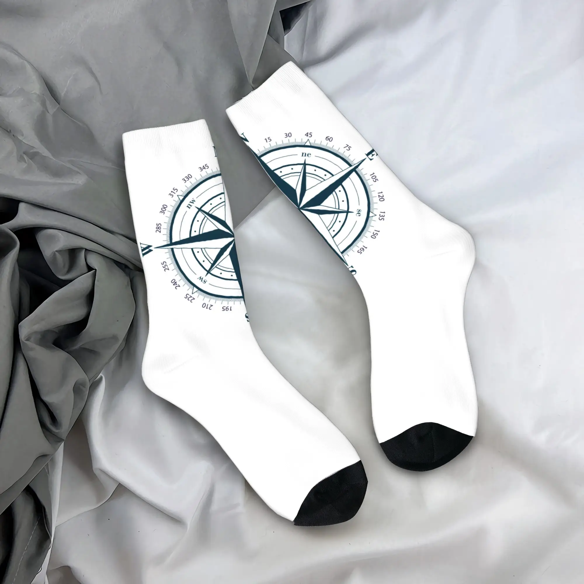 

Custom Nautical Compass Mens Crew Socks Unisex Kawaii 3D Printed Anchor Boat Dress Socks