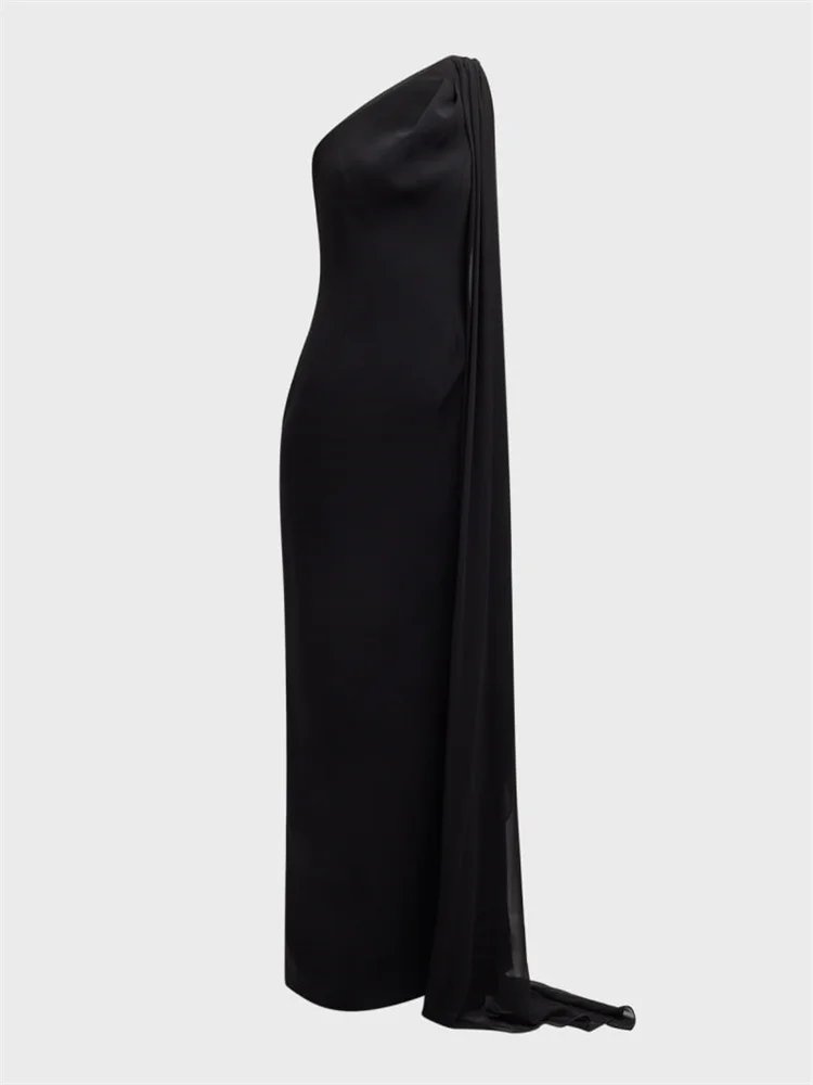 

New Arrival One-Shoulder Neckline Sleeveless Column Chiffon Evening Dress Elegant Back Zipper Floor Length Gown For Women 2024